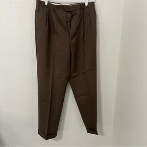Chaps Men’s 100% Wool Brown Pleated Dress Pants - Size 34x32 Cuff Hems EUC
